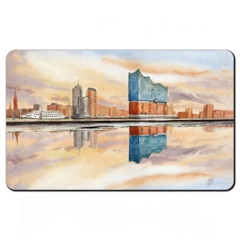 Frühstücksbrettchen Brettchen Aquarell Maritim Kunst Druck Kunstdruck Nordsee Hamburg Alster Elbphilharmonie - HH2
